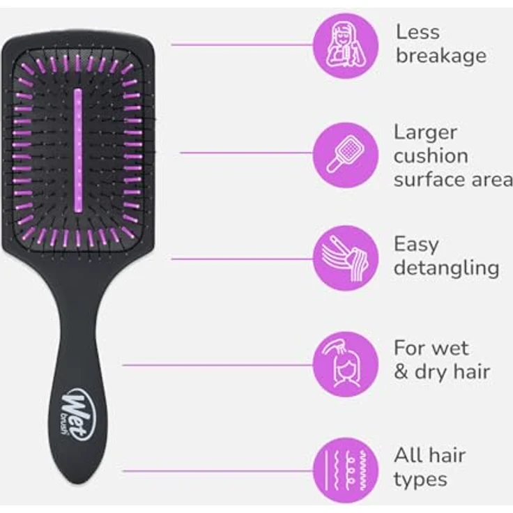 WetBrush Paddle Detangler, Haarbürste mit HeatFlex Borsten und Aquavents, geeignet für alle Haartypen, infiziert mit Aktivkohle, Schwarz – Bild 4