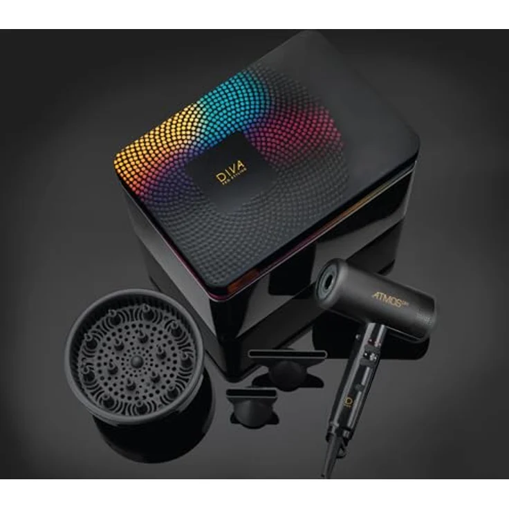 Diva Pro Atmos Haartrockner, 2000 Watt, Kaltstufe, Ionen-Technologie, DC-Motor, inkl. Diffusor, schwarz – Bild 8