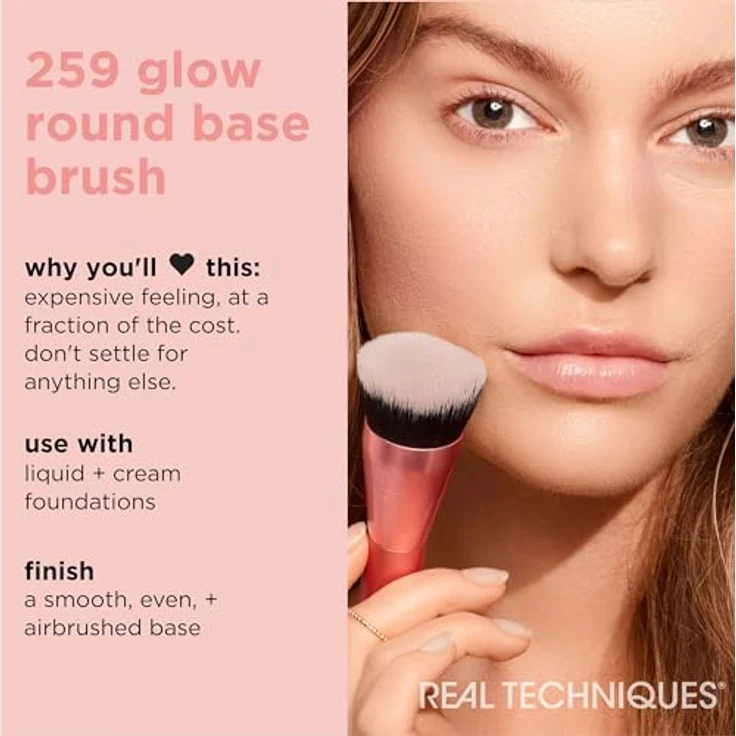 Real Techniques Glow Round Base Makeup Brush, For Liquid & Cream Makeup, Flat Top Foundation Brush For Buffing & Blending Up Coverage, Dense Synthetic Bristles, Vegan & Cruelty Free, 1 Count – Bild 3