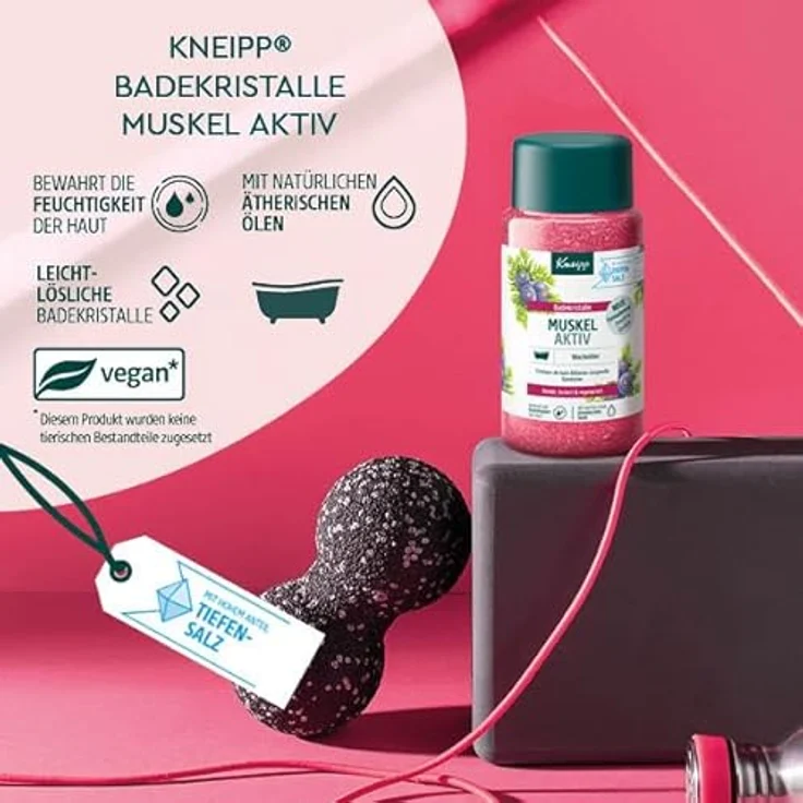 Kneipp Badekristalle Muskel Aktiv - mit wertvollem ätherischen Wacholder-, Wintergrün- & Rosmarinöl - wärmend wohltuend zur Muskulatur - 600g, 1 – Bild 4
