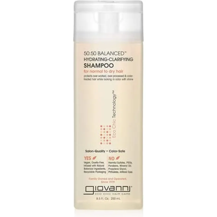 Giovanni 50:50 Balanced Hydrating-Clarifying Shampoo, 250 ml, für normales bis trockenes Haar, feuchtigkeitsspendend, vegan, parabenfrei