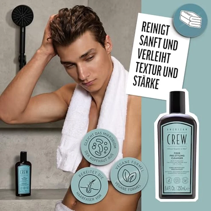AMERICAN CREW Fiber Pre-Styling Shampoo, 250 ml, stärkendes veganes Männershampoo für geschädigtes Haar, mattes Finish & gesunde Haarpflege – Bild 4