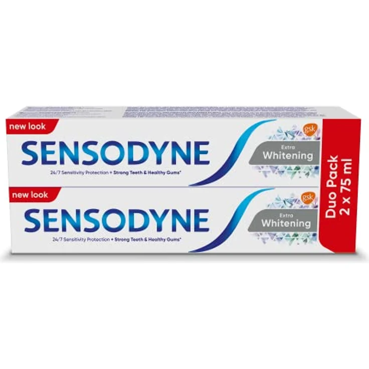 Sensodyne Extra Whitening, bleichende Zahnpasta mit Fluor für empfindliche Zähne, 2x75 ml, reduziert Zahnempfindlichkeit – Bild 1