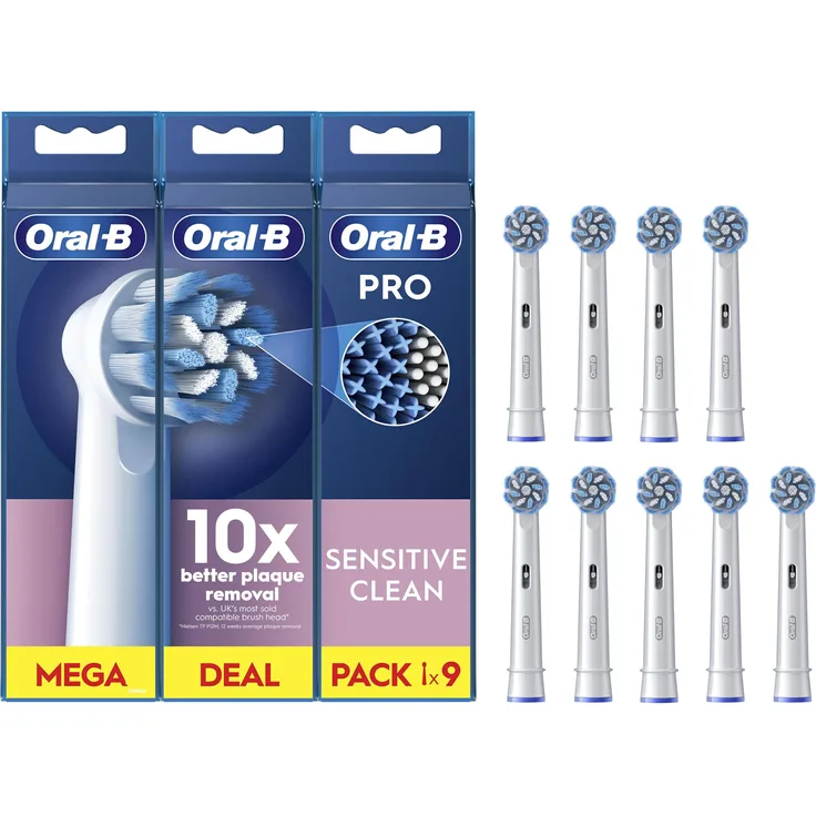 Braun Oral-B Pro Sensitive Clean, Zahnbürstenkopf mit extra weichen Borsten, 9er Pack für empfindliche Zähne und Zahnfleisch