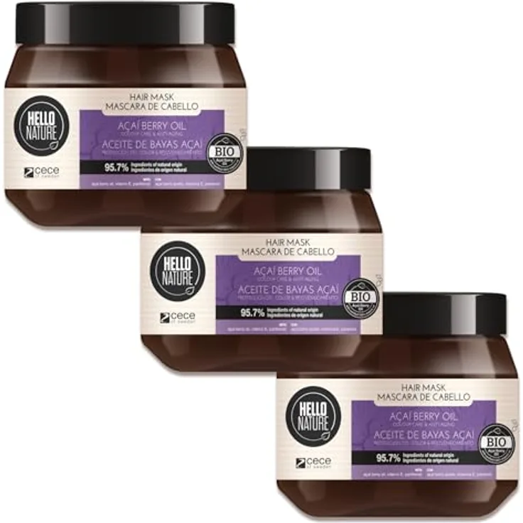 P-Beauty Naturkosmetik Haarmaske mit Acai Öl, 250ml - Intensive Haarkur für Repair & Regeneration, Bio & Vegan, Farbschutz & Anti Aging Pflege für trockenes, coloriertes Haar - 3er Pack (750ml)