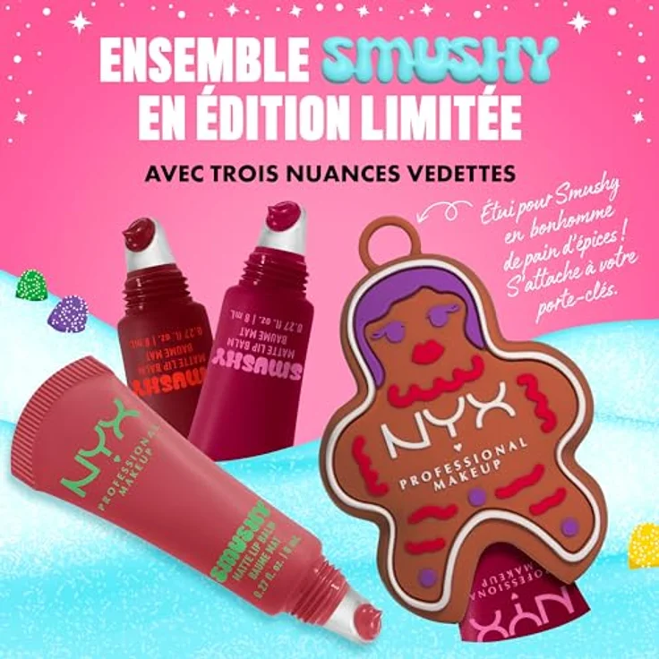 NYX Professional Makeup Gingerbaddie Land Smushy Geschenkset, 3x 8 ml Lippenbalsame mit Matt-Effekt, perfekt verpackt für Frauen – Bild 6