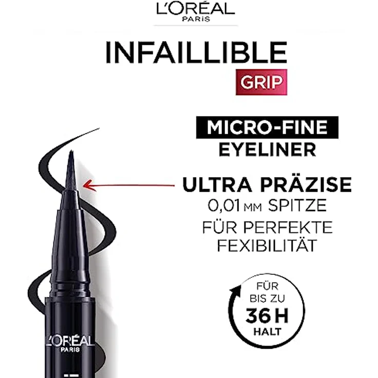 L'Oréal Paris Infaillible 36H Grip Micro-Fine Liner Obsidian, Eyeliner für ultra-feine Liner Looks, 0, 4ml – Bild 4