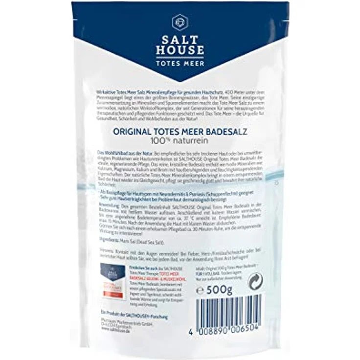 SALTHOUSE® Original Totes Meer Therapie Badesalz PUR 8er-Pack I Löst Hautschuppen I Bindet Feuchtigkeit I Reich an Mineralsalzen I vegan I Hautverträglichkeit dermatologisch bestätigt (8x500 g) - Preisvergleich – Bild 3