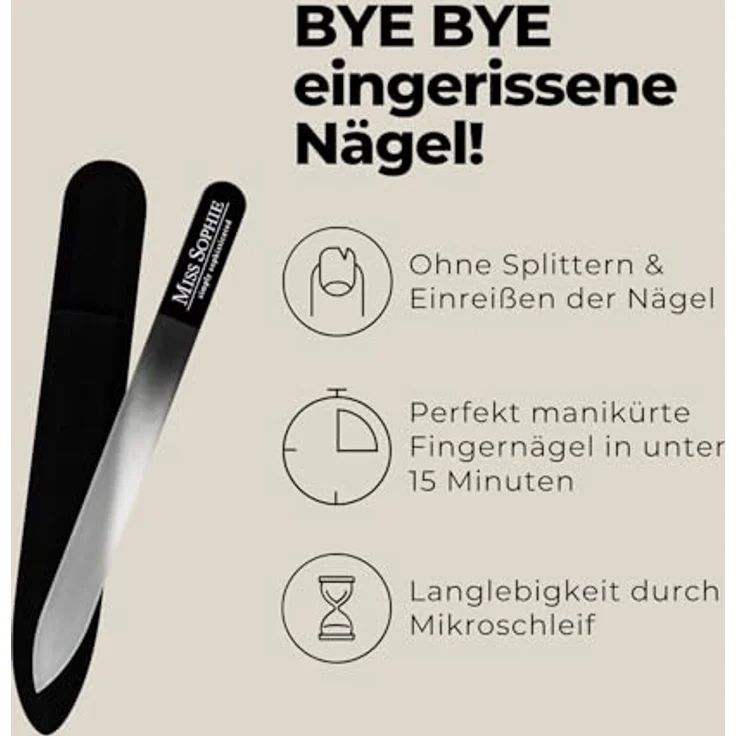 Miss Sophie Glass Nail File, hochwertige Nagelfeile für Nagelfolien, langlebiger Mikroschliff, schwarz – Bild 3