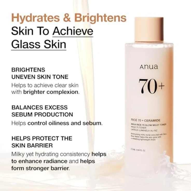 ANUA Rice 70 Glow Milky Toner, Reiswasser, Niacinamid, Ceramide, Panthenol, 250 ml/8,45 fl.oz. – Bild 4