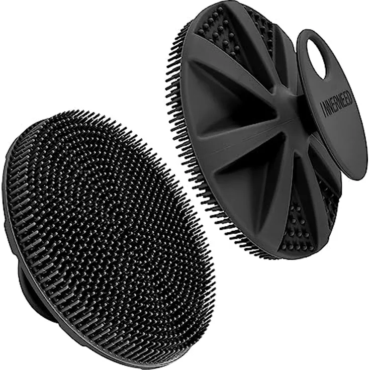 INNERNEED Silikon-Körperschrubber, Duschbürste mit sanftem Peeling, lebensmittelecht, ergonomischer Griff, Schwarz