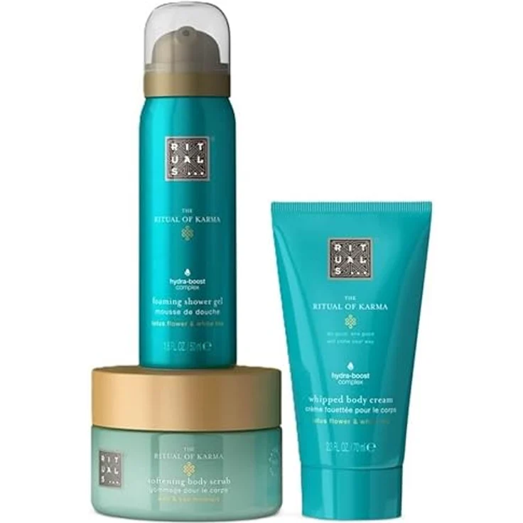 RITUALS The Ritual Of Karma Trial Körperpflegeset, 3 Teile mit Schaumduschgel 50 ml, Körperpeeling 125 g und Körpercreme 70 ml – Bild 2