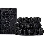 SLIP Silk Back to Basics 3-teiliges Haargummi-Set aus Maulbeerseide - Haarschonende Zopfgummis gegen Haarbruch - 2 x Scrunchies Mittel, 1 x Groß - Schwarz