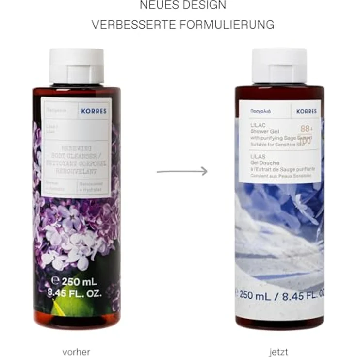 KORRES LILAC Revitalisierendes Duschgel, 250 ml, vegan, silikon- und parabenfrei, dermatologisch getestet, blumiger Duft mit griechischem Salbei-Extrakt und Aloe – Bild 2