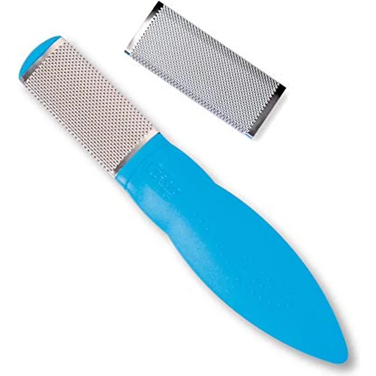 CREDO Hornhaut Flachraspel POP ART, rostfreie Reibfläche, blau, wechselbare Raspelflächen