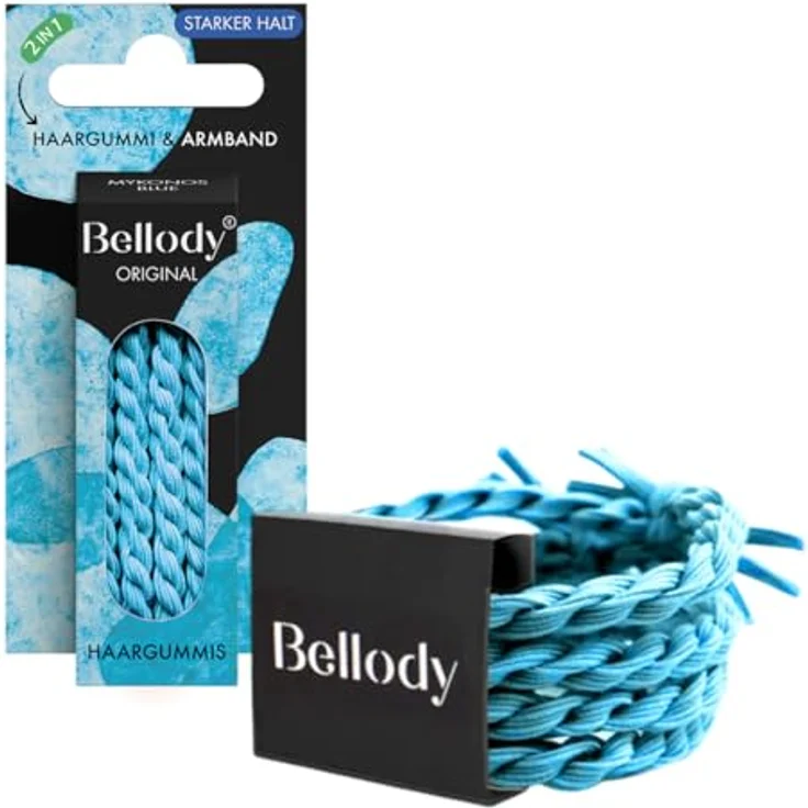 Bellody® Original Haargummis Sundance Edition, geflochtener Haargummi mit starkem Halt und sanftem Tragekomfort, 4er Set, Mykonos Blue – Bild 1