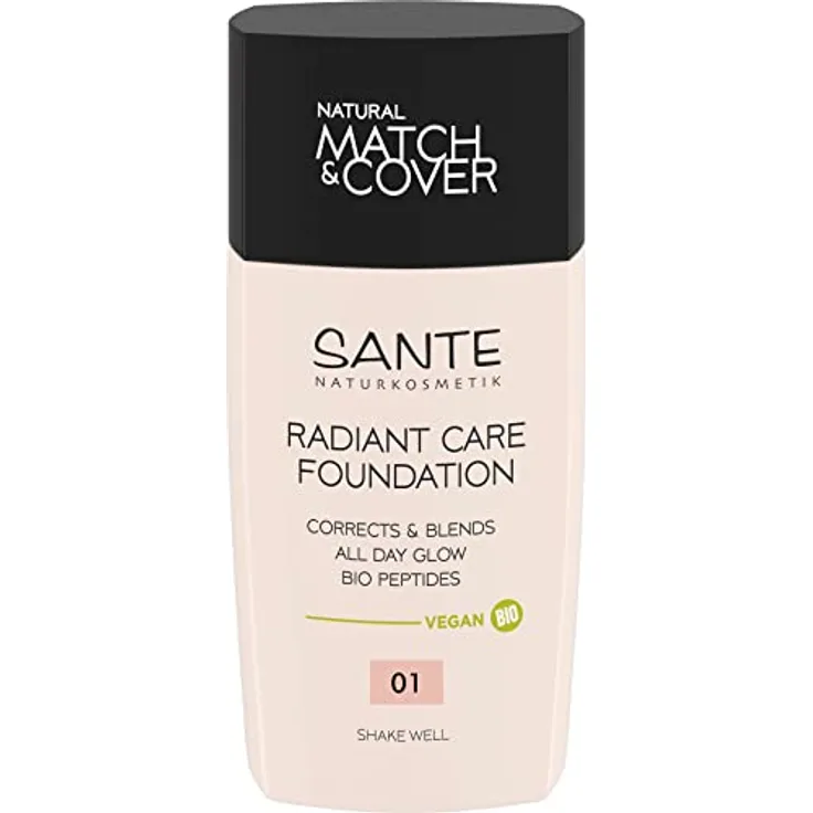 SANTE Naturkosmetik Radiant Care Foundation 01 Warm Ivory, vegane Foundation mit Bio-Peptiden und hochwertigen Ölen, für strahlende Haut, pflegende und nachhaltige Formel, 30ml