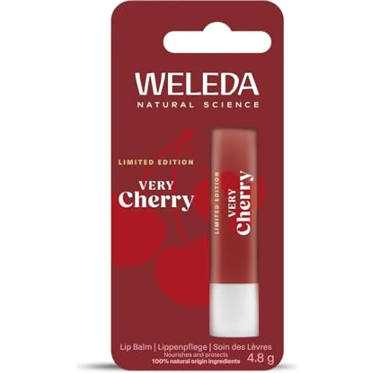 WELEDA Bio Very Cherry Lip Balm Limited Edition, Naturkosmetik Lippenbalsam mit Kirschduft, 4,8g - Schützende Pflege mit Bio-Sheabutter und Bienenwachs