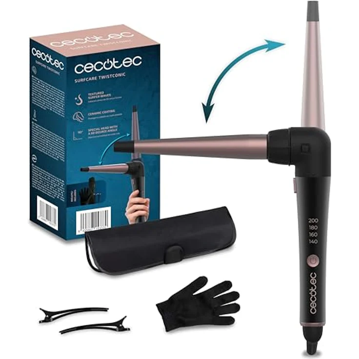 Cecotec Conic SurfCare TwistConic, konischer Lockenwickler 25-13 mm, 33W, mit 90-Grad-Bogen, thermischem Handschuh, Tasche und 2 Clips – Bild 1