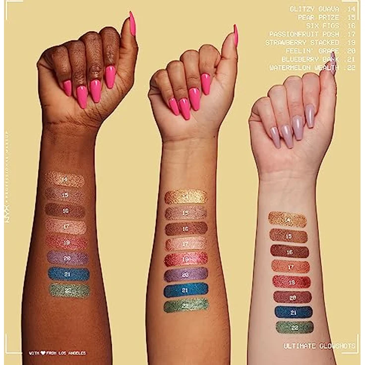 NYX Professional Makeup Ultimate Glow Shots Lidschatten, 7,5 ml, Farbe 16 - $ix Fig$, flüssig-cremige Textur mit glossy-glitzerndem Finish, mit Vitamin C, Papaya und Koffein – Bild 5