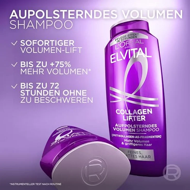 L'Oréal Paris Elvital Collagen Lifter, Aufpolsterndes Volumen Shampoo für feines Haar, silikonfrei, 300 ml, violett-pink – Bild 3