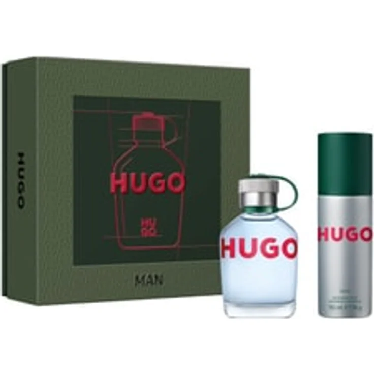 HUGO BOSS Hugo Man Eau de Toilette 75 ml und Deodorant-Spray 150 ml, Herren Duftset in grüner Geschenkschachtel
