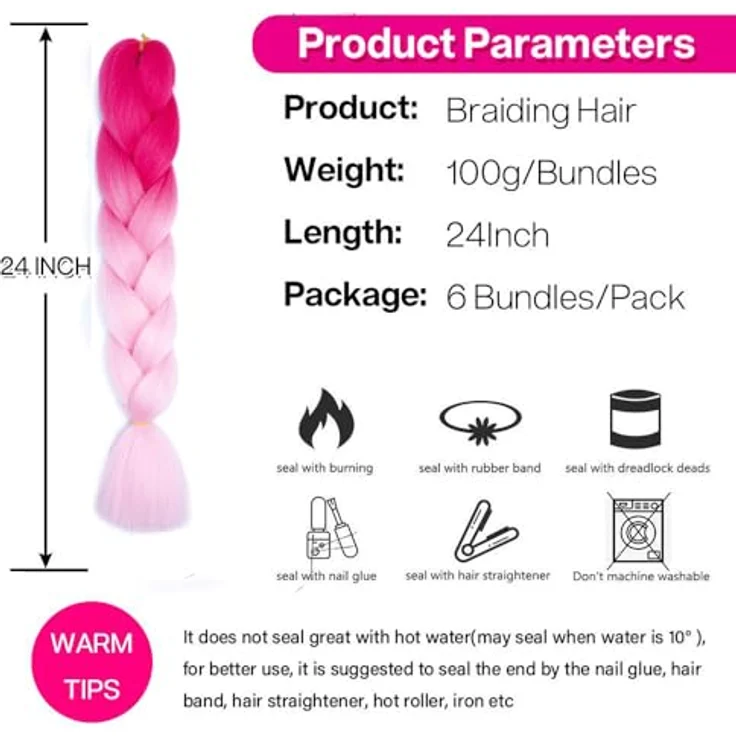 Shangxiu Rosa Ombre Braiding Hair, Kunsthaar Haarverlängerungen 24" (60cm), 600g für Zöpfe und kreative Frisuren – Bild 5