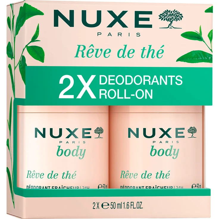 NUXE Rêve de Thé Deodorant Fraîcheur 24h, Duo-Set 2 x 50 ml, veganer Deo mit Grüntee-Extrakt, hinterlässt keine Spuren