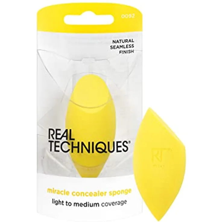 REAL TECHNIQUES Miracle Concealer Sponge, Schwamm zum Mischen von Make-up für flüssige und cremefarbene Concealer, präzises Auftragen unter den Augen und an engen Stellen, 1 Stück