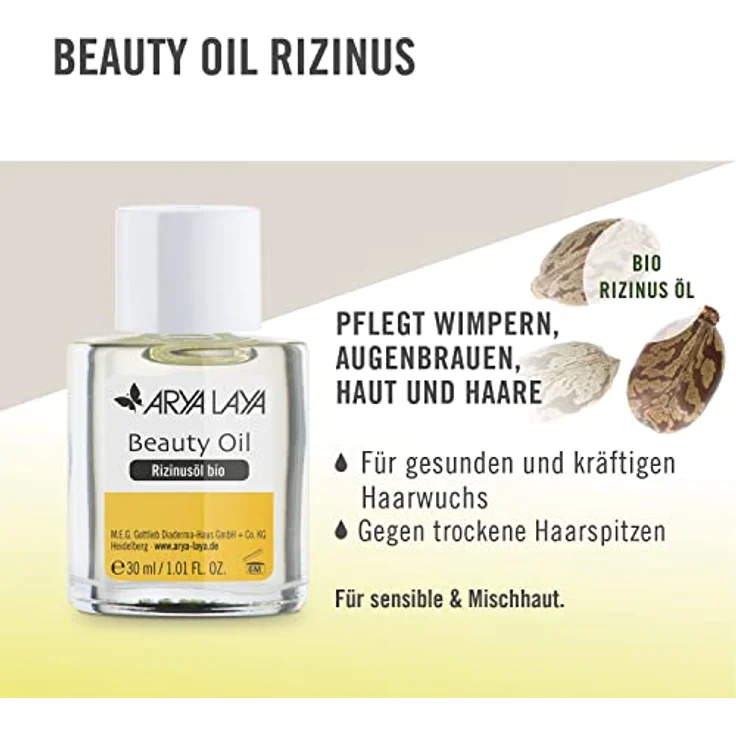 Arya Laya Beauty Oil Rizinus bio, 30 ml: für schöne Wimpern & dichte Augenbrauen, kräftiger Haarwuchs & gesunde Haarspitzen, vegan – Bild 2