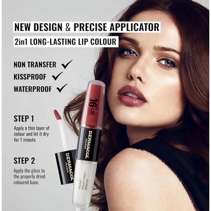 Dermacol 16H Lip Colour, langlebiger, glänzender Lippenstift, Farbton 35 Sugar Plum, 2x4 ml – Bild 2