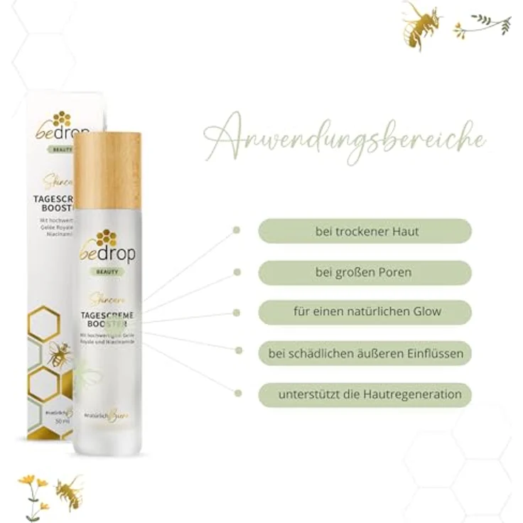 bedrop Tagescreme Booster mit Gelée Royale und Niacinamide hochdosiert - Gesichtscreme in reiner Imker Qualität ohne Zusatzstoffe, 50 ml – Bild 4