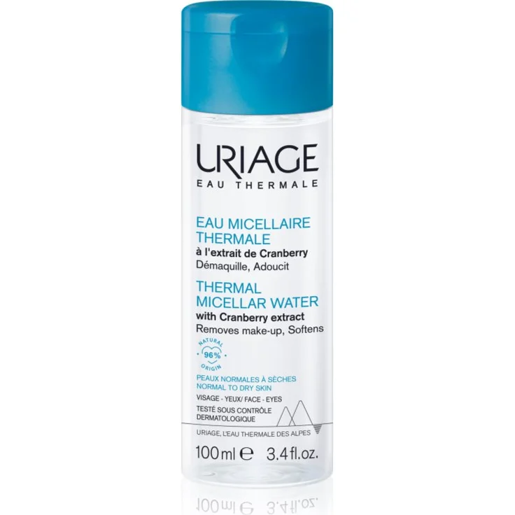 Uriage Hygiène Thermal Micellar Water - Mizellen-Reinigungswasser für normale und trockene Haut, 100 ml, entfernt sanft Unreinheiten und wasserfestes Make-up