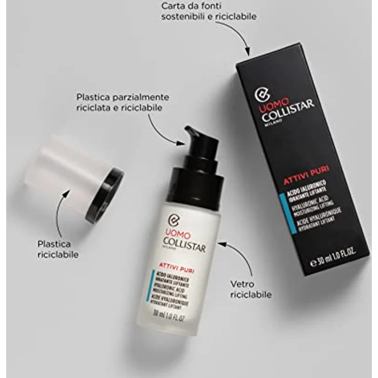 Collistar Attivi Puri feuchtigkeitsspendendes Lifting-Hyaluronsäure für Männer, Anti-Falten-Serum mit glättender Wirkung, tägliche Anwendung, 30ml – Bild 3