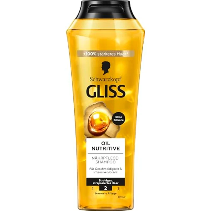 Gliss Shampoo Oil Nutritive (250 ml), Haarshampoo mit Omega 9 & Marula-Öl für strohiges und strapaziertes Haar, sorgt für Geschmeidigkeit und Glanz – Bild 2