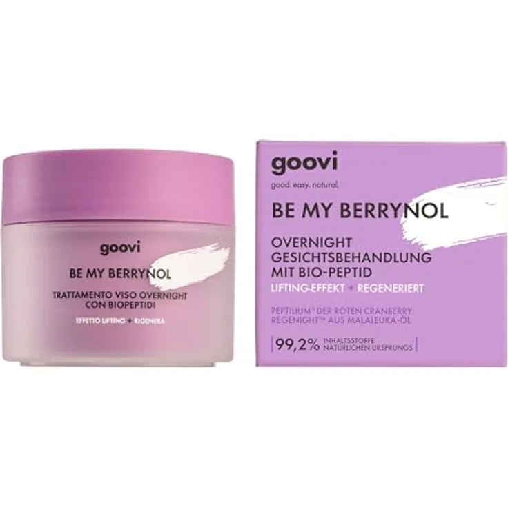 GOOVI Be My Berrynol Overnight Treatment, Regenerierende Nachtcreme mit Lifting-Effekt, 50ml - Straffende Gesichtspflege gegen Falten & müde Haut mit natürlicher Formel und Hyaluronsäure