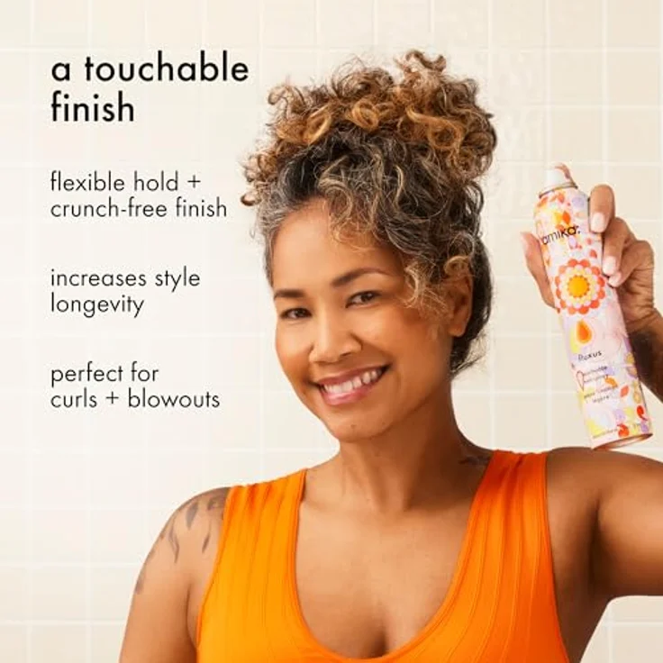 Amika Fluxus Touchable Hold Hairspray 270ml, flexibles Haarspray für ganztägigen Halt, Anti-Frizz-Schutz, vegan, mit Sanddorn-Pflege – Bild 3
