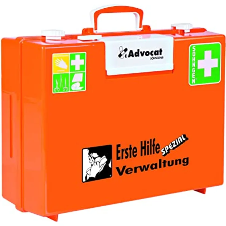 Söhngen Erste Hilfe Koffer Advocat B400xH300xT150mm, orange, mit schneller Wundpflasterzugang und Wandhalterung