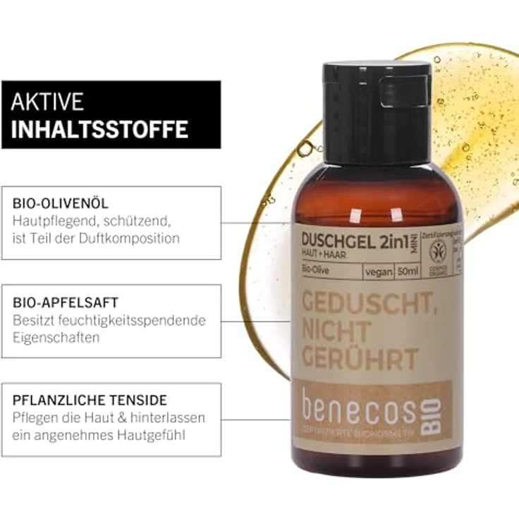 benecos Olive Duschgel 2in1 für Haut & Haar, feuchtigkeitsspendendes Mini 50 ml – Bild 3