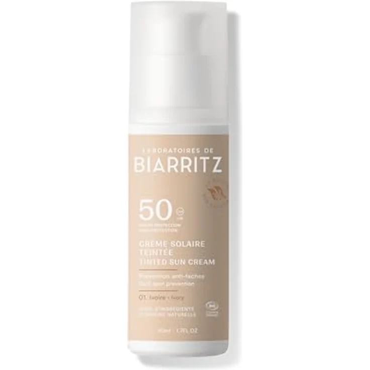 Laboratoires de Biarritz Getönte Sonnencreme Gesicht Elfenbein LSF50 Bio-zertifiziert Hydriert Mattiert Sorgt für gesundes Strahlen 50 ml Made in France – Bild 1