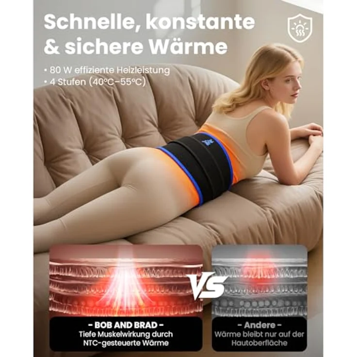 BOB AND BRAD ThermoRed Infrarot Wärmegürtel, kabellos mit Massage & Rotlicht, Heizgürtel für Rückenbeschwerden, tragbar für LWS, Büro & Auto, Geschenkidee für Eltern – Bild 4