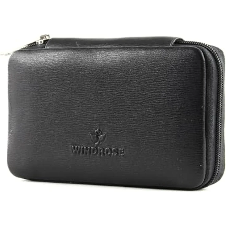 Windrose Ambiance Maniküre-Set M, Nagelpflegegerät aus 100% Leder, schwarz, mit Schere, Nagelfeile, Nagelhautschieber und Pinzette, 12.5 cm – Bild 1