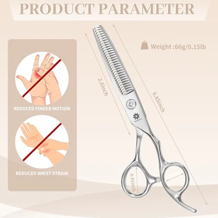 Dream Reach Professionelle Haarschere 6 Zoll, Japanischer 440C Stahl Ausdünnschere mit ergonomischem Griff für Damen und Herren, für trockenes und nasses Haar, inkl. Aufbewahrungskoffer – Bild 5