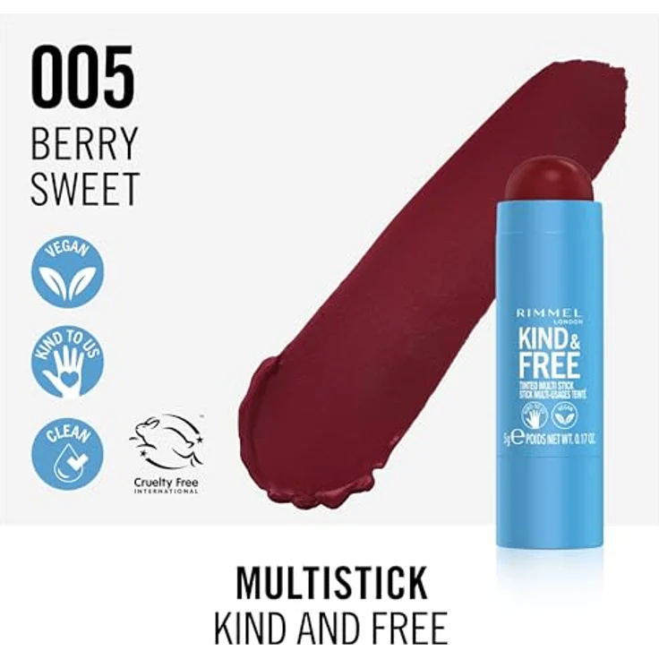 Rimmel London KIND & FREE tinted multi stick 5 gr, tierversuchsfrei und vegan, hochpigmentierte Farbe, intensiv feuchtigkeitsspendend – Bild 3