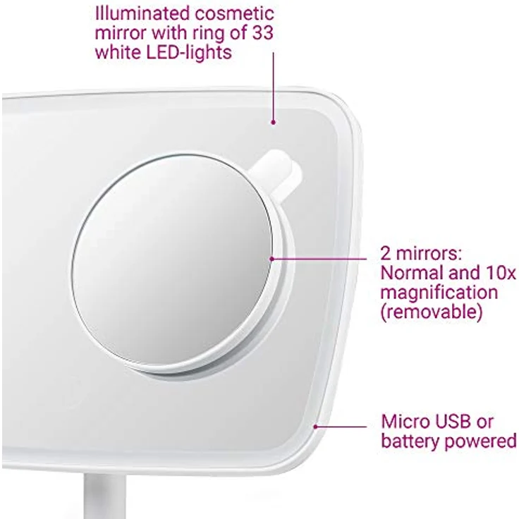 medisana CM 848 Kosmetikspiegel, Schminkspiegel mit LED-Beleuchtung, dimmbar, 5 und 10-fach Zoom, 360° Schwenkfunktion, Aufbewahrungsschale – Bild 5