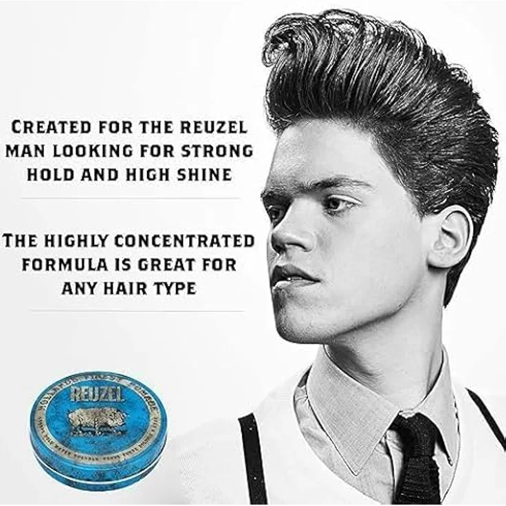 Reuzel Blue Water Soluble Strong Hold Pomade, 95 g, unisex, extra starker Halt, gesund glänzend, leicht auswaschbar – Bild 4