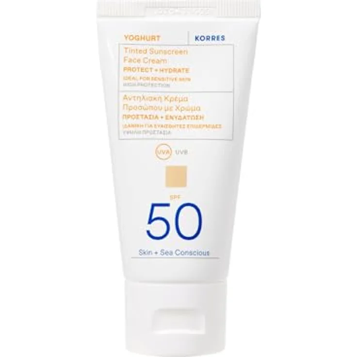 KORRES Yoghurt Getönte Sonnencreme für das Gesicht SPF50, pflegender Lichtschutz mit natürlicher Tönung, 50 ml