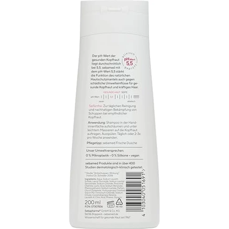 Sebamed Anti-Schuppen Shampoo 200 ml, bis zu 95% weniger Schuppen nach 4 Wochen, für normales Haar, pH-Wert 5,5, vegan, dermatologisch getestet – Bild 2