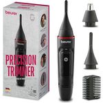 BEURER Nasen- und Ohrhaartrimmer MN3X, Präzisionstrimmer mit 2 Edelstahl-Aufsätzen und Kammaufsatz 3/6 mm, inklusive Aufbewahrungstasche