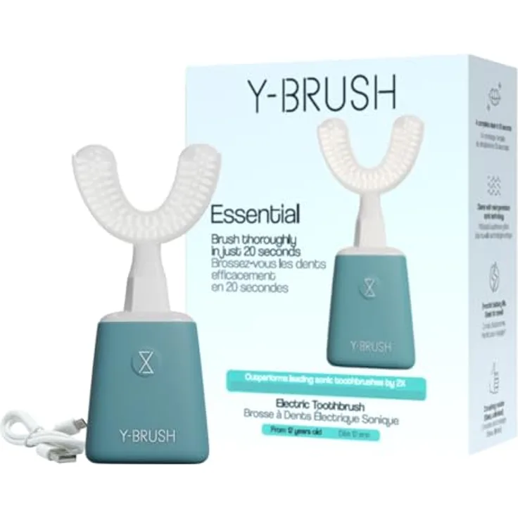 Y-Brush Y-Brush NylonStart 2024, Elektrische Zahnbürste mit 2-in-1-Doppelwirkung und Zungenreiniger